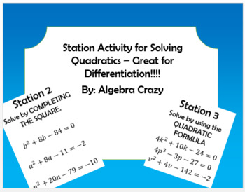 Preview of Quadratics Differentiation Station Activity