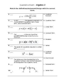 Preview of Quadratics Exam