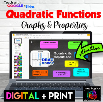 Preview of Quadratics Graphs and Key Properties Digital plus Print
