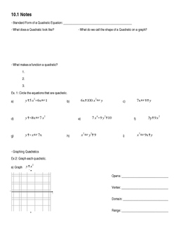 Preview of Quadratics Note Packet