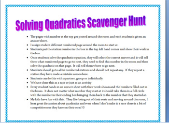 Preview of Quadratics Scavenger Hunt