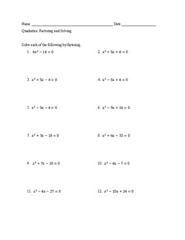 Preview of Quadratics: Solving by Factoring