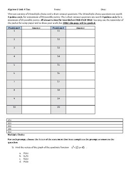 Preview of Quadratics Test