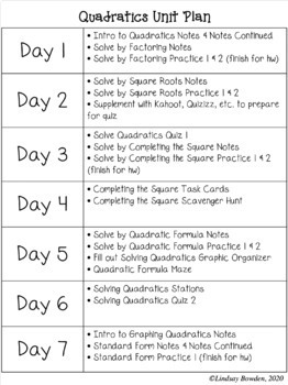 Quadratics Unit (Algebra 1 Unit 8) by Lindsay Bowden - Secondary Math