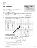 Quadratics Unit Test and Review Sheet Pre-Algebra / Algebra