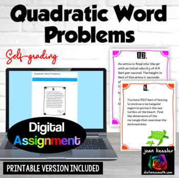 Preview of Quadratics Word Problems Digital Activity plus Print