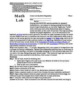 Preview of Quadratics and Linear Regression Lab