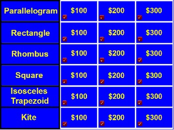 Preview of Quadrilateral Jeopardy