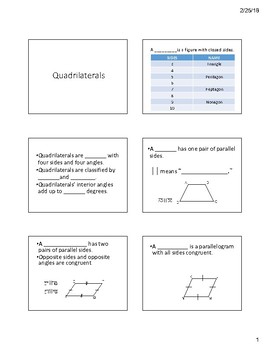 Preview of Quadrilateral Notes - Student Handout