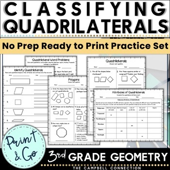 Preview of Classifying Quadrilaterals Worksheets with Anchor Chart Identifying Activity