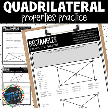 Preview of Properties of Quadrilaterals Practice Worksheets
