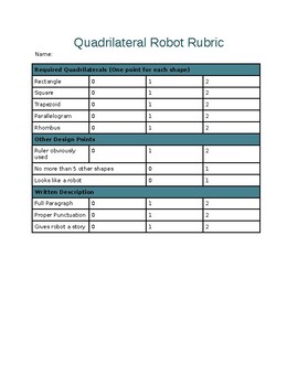 Preview of Quadrilateral Robot-Rubric