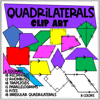 Preview of Quadrilaterals Clip Art: Geometry Clipart of 2-Dimensional Math Shapes 2D Set