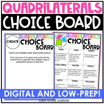 Preview of Quadrilaterals Digital Choice Board┃Quadrilaterals Choice Board