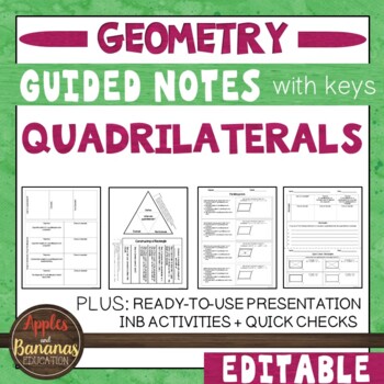 Preview of Quadrilaterals -  Guided Notes, Presentation, and INB Activities