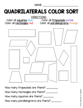 Preview of Quadrilaterals Practice - Color Sort Activity Worksheet | No-Prep Math Activity