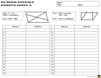 Quadrilaterals Proofs - Two Column Proof Practice and Quiz by Math Giraffe