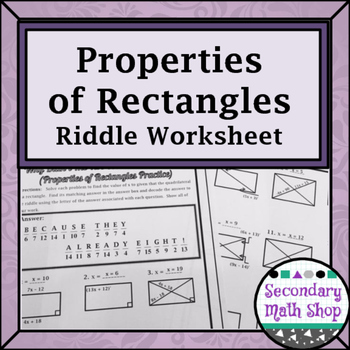 Preview of Quadrilaterals -  Properties of Rectangles Riddle Worksheet