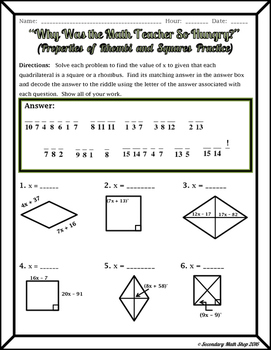 43 squares and rhombi worksheet Worksheet For Fun