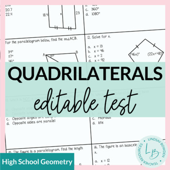 Preview of Quadrilaterals Test with Study Guide