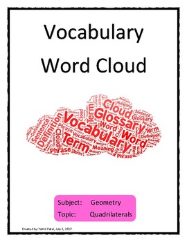 Preview of Quadrilaterals Vocabulary Word Cloud Word Bank Handout Geometry