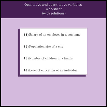 Preview of Qualitative and quantitative variables  worksheet (with solutions)