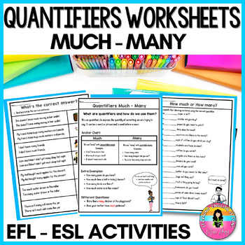 Preview of Quantifiers Much and Many ESL Worksheets