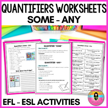 Preview of Quantifiers Worksheets | Grammar Practice Worksheets Some , Any