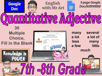 Preview of Quantitative Adjective - English - 30 Multiple\Answers - 7th-8th grades 9 pgs
