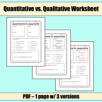 Preview of Quantitative vs Qualitative Worksheet