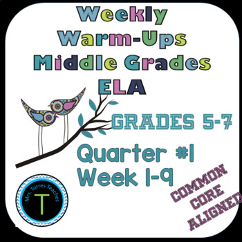 Preview of Quarter 1- Middle School ELA Warm Up- Language Arts Bell Work 6th grade