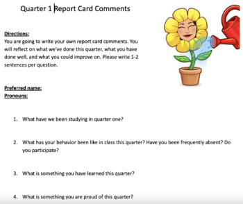 Preview of Quarter 1 Report Card Comments