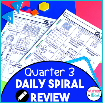 Preview of Quarter 3 3rd Grade Daily Spiral Math Review Worksheets Morning Work