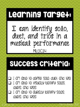 Preview of Quarter 4 Elementary Music Learning Targets and Success Criteria Checklist