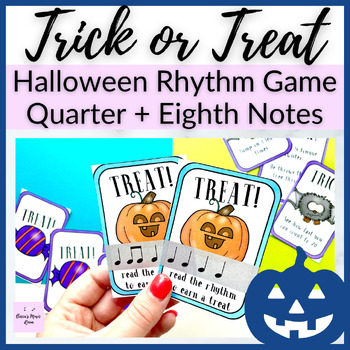 Preview of Quarter + Eighth Note Trick or Treat Halloween Rhythm Game for Music Lessons