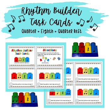 Preview of Quarter + Eighth + Quarter Rest Rhythm Builder Task Cards for Elementary Music