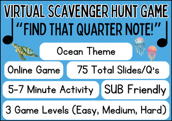Preview of Quarter Note Scavenger Hunt- Ocean Themed- 3 Levels/Games Included-75 Q's