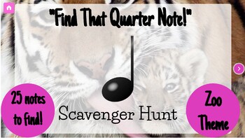 Preview of Quarter Note Scavenger Hunt- Zoo Themed- Online Music Game- Sub Friendly
