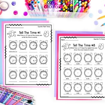 Time Worksheets and Assessment for Quarter Past/To by Terrific Teaching