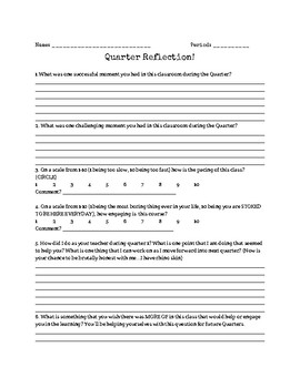 Preview of Quarter Reflection