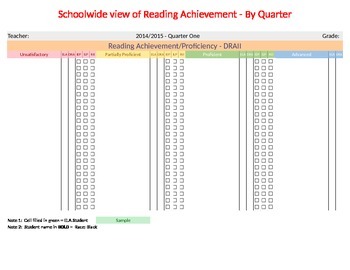 Preview of Quarterly Reading Achievement Data Spreadsheet - Excel