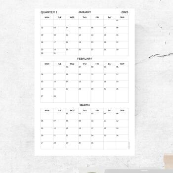 Quarterly calendar 2023 template, 3 months calendar printable, 24 x 36 in