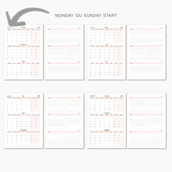 Quarterly calendar 2025 template, 4 sizes included, pink calendar 3 month