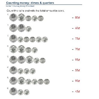 Quarters and Dimes Discovery: Grade 1 Money Counting Worksheets | TPT