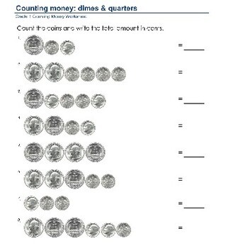 Quarters and Dimes Discovery: Grade 1 Money Counting Worksheets | TPT