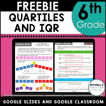 Preview of Quartiles and Interquartile Range 6th Grade Math Using Google FREEBIE