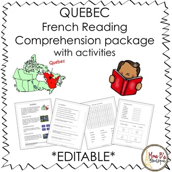Preview of Quebec French Reading Comprehension Package *EDITABLE*