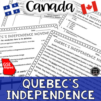 Preview of Quebec's Independence Movement Reading Activity (SS6H2) GSE Aligned
