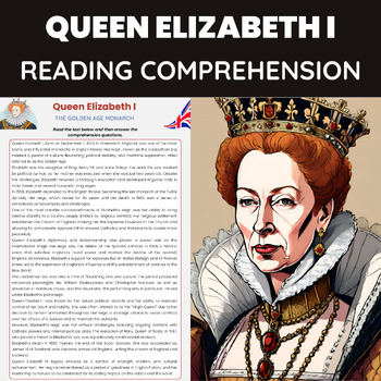Preview of Queen Elizabeth I Biography Reading Comprehension | European English History