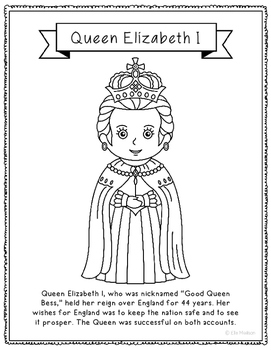 Queen Elizabeth I Coloring Page Craft or Poster with Mini Biography